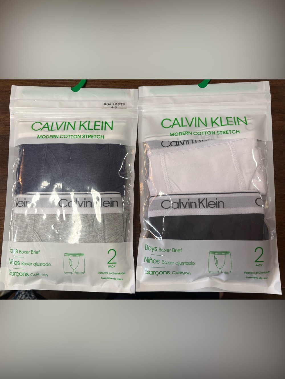 Calvin Klein Boys' Boxer Briefs Pack Size XS 4-5— White, Gray & Black